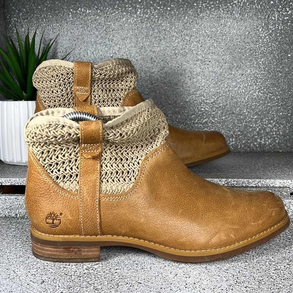 Timberland Leather & Crochet Ankle Boots Shoes Size 7.5